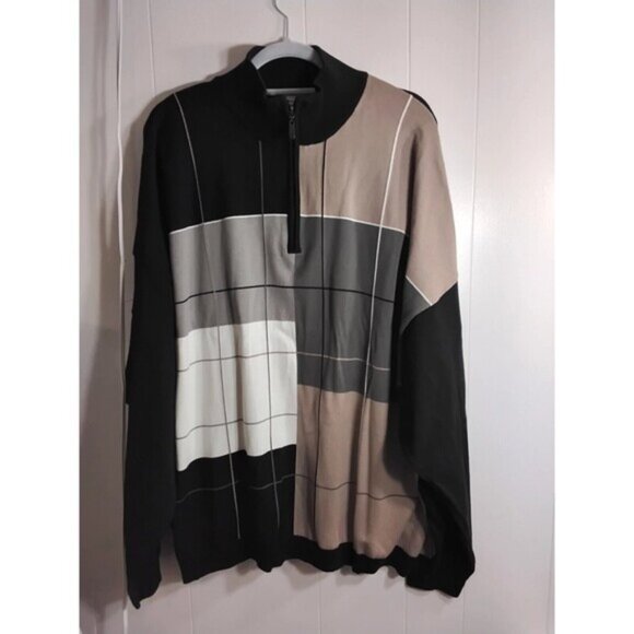 Scandia Woods - Men's L Large - Sweates Golf Quarter Zip Pullover Blue Tan Brown - Picture 1 of 2